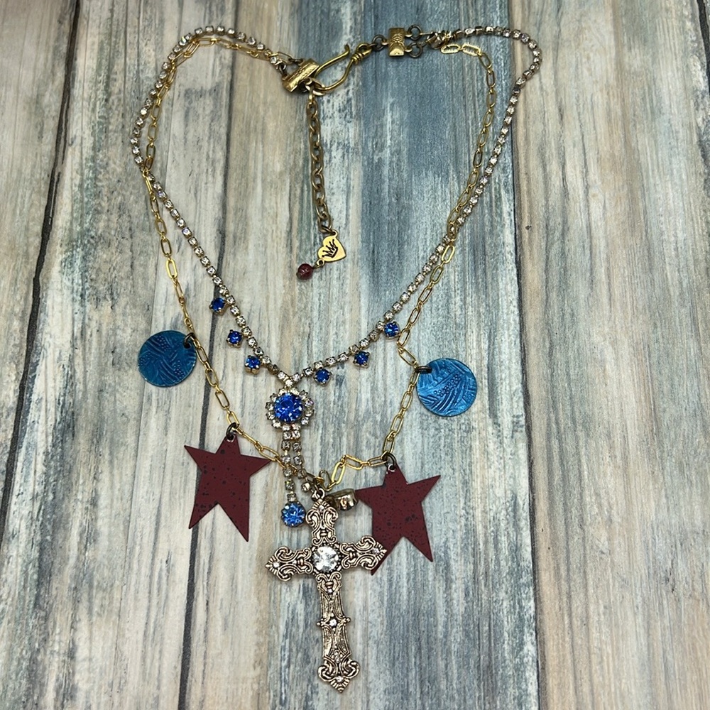 ⭐️Adorned crown patriotic July 4the star spangled layer necklace - Picture 3 of 11